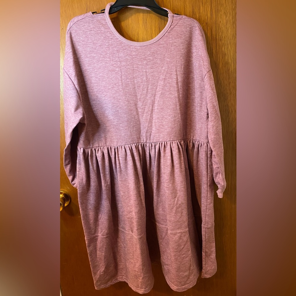 🎀Dusky Mauve Heathered sweatshirt dress super soft comfy open back oversized